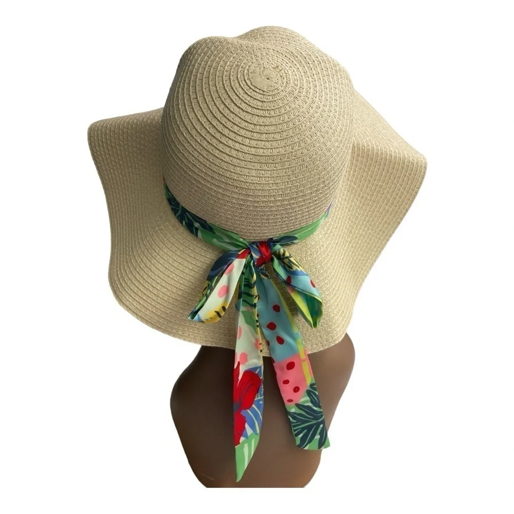 Steve Madden Sun Hat with Tropical Floral Silk Scarf